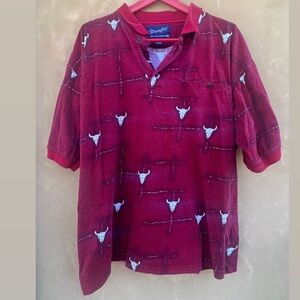 Wrangler Dark Red Polo Western Shirt Bull Skulls Cowboy Rodeo XXL